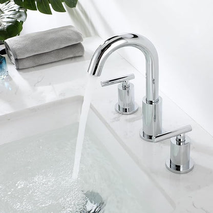 Widespread Bathroom Sink Faucet with Drain and Supply Hose, Chrome 3 Hole Faucet for Bathroom Sink, ChiLDano Polished Chrome 2-Handle Bathroom Faucets CH2183CP
