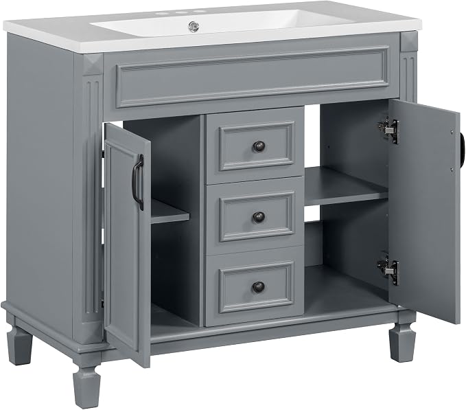 36" Bathroom Vanity with Sink Combo, Floor Standing Vanities Storage Cabinet Set W/2 Soft Closing Doors and 2 Drawer