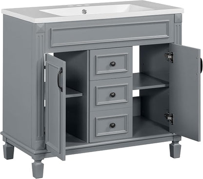 36" Bathroom Vanity with Sink Combo, Floor Standing Vanities Storage Cabinet Set W/2 Soft Closing Doors and 2 Drawer