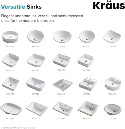 KRAUS Elavo 21-inch Rectangular Undermount White Porcelain Ceramic Bathroom Sink with Overflow, KCU-241
