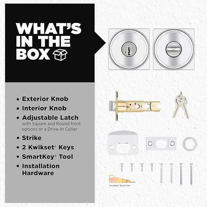 Kwikset Maven Entry Door Knob with Lock and Key, Secure Keyed Handle Exterior, Front Entrance and Bedroom, Polished Chrome, 4 Pack, Pick Resistant SmartKey Rekey Security