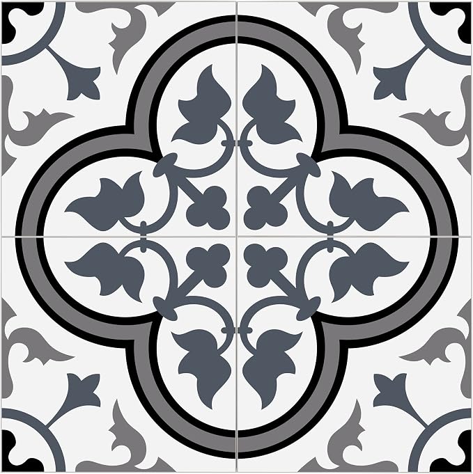 The Tiles Plaza Encaustic Peel and Stick Backsplash, Blue and White Patterned Vintage Stick on Tile, Stone Composite Self-Adhesive Wall Tile Sticker for Kitchen Bathroom Fireplace Stairs, 10 Sheets
