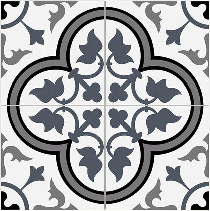 The Tiles Plaza Encaustic Peel and Stick Backsplash, Blue and White Patterned Vintage Stick on Tile, Stone Composite Self-Adhesive Wall Tile Sticker for Kitchen Bathroom Fireplace Stairs, 10 Sheets