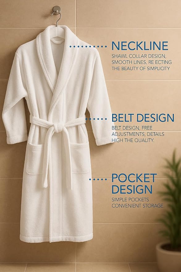 BIOLINEN 100% Cotton Terry Shawl Collar Bathrobe with Slippers