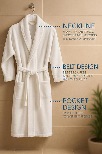 BIOLINEN 100% Cotton Terry Shawl Collar Bathrobe with Slippers