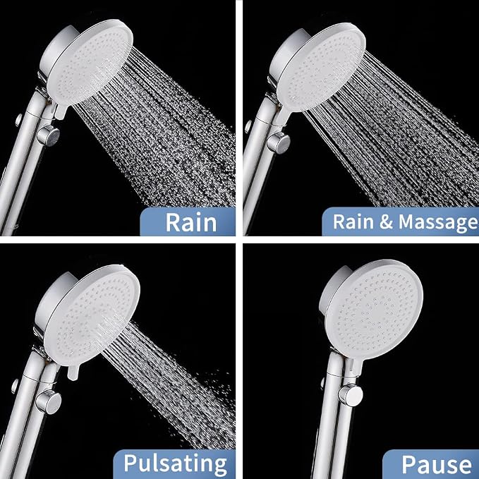 Shower Head with Handheld Shower Head with ON/Off Switch 3-Modes | High Pressure Shower Head with Hose, Chrome Finish, 60inches Hose