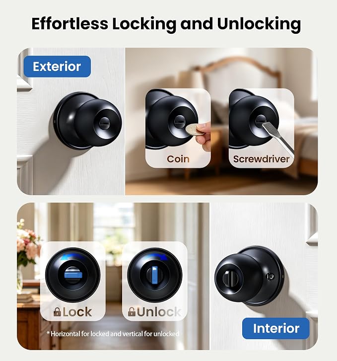 Veise 3 Pack Privacy Interior Door Knobs for Bed & Bathroom, Matte Black | ANSI Grade 3, Keyless, Easy Installation, Thumb Lock Emergency Release, Rust & Fingerprint-proof, Reversible,Classic