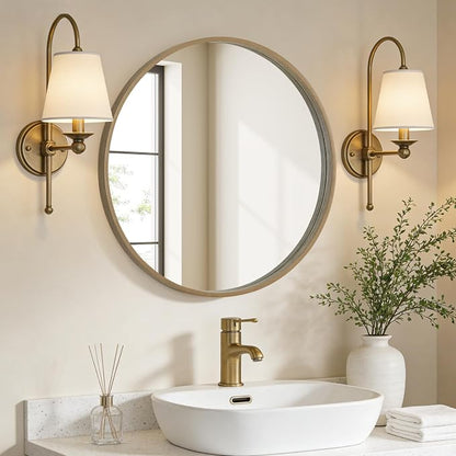 Round Wood Mirror 24" Circle Wall Mirror for Bathroom Round Wall Mirror for Wall Decor, Vanity, Entryway Living Room, Honey