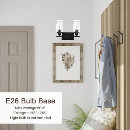 MELUCEE Indoor Wall Sconce Lighting 2-Light Black with Clear Hammered Glass | Modern Bathroom Vanity Light Fixtures Wall Lamp for Mirror Cabinets Powder Room (Patent No.: US D963914 S)
