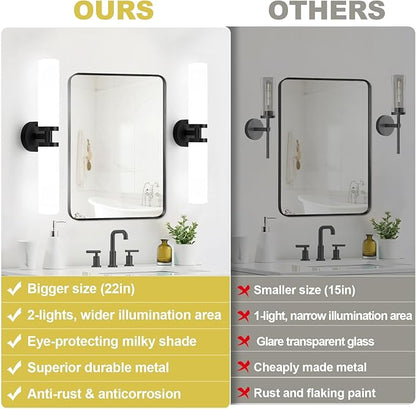 Wall Sconces Set of Two, Matte Black Bathroom Sconces Wall Lighting with Milky White Glass, Modern Sconces Wall Decor Set of 2 Bathroom Light Fixtures for Mirror Living Room Hallway Bedroom