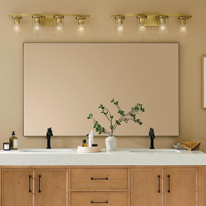 Kichler Crosby 31.25" 4-Light Vanity Light with Clear Glass in Natural Brass, for Bathroom, (31.25 x 8.75), 45498NBRCLR