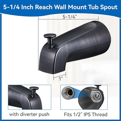 Dreyoo 5 1/4 Inch Bathroom Tub Spout Compatible with Westbrass E531D-1F-62, Fits Wall Front Mount Tub Spout with Shower Diverter 1/2'' IPS Inside Thread Bathtub Faucet (Oil Rubbed Bronze)