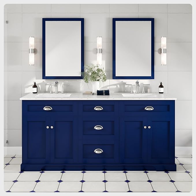 Eviva Epic 72 in. Blue Double Sink Bath Vanity with Carrara Quartz Top and Undermount Porcelain Sinks