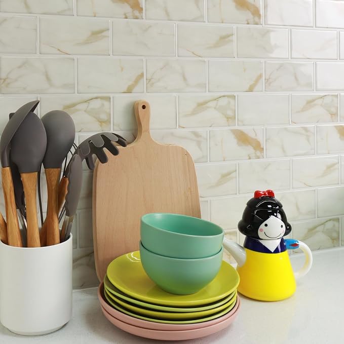 STICKGOO 10-Sheet Subway Tile Peel and Stick Backsplash, Self Adhesive Vinyl Wall Tiles, Stick on Backsplash for Kitchen and Bathroom(Thicker Design)