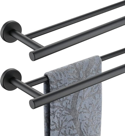 JQK Double Towel Bar 27 Inch, Matte Black Useable Length 24 Inch 304 Stainless Steel Thicken 0.8mm Bath Towel Rack for Bathroom, Towel Holder Wall Mount 2 Pack, TB100L24-PB-P2