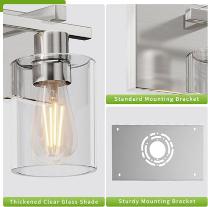 Bathroom Vanity Light,4 Light Nickel Light Fixture with Thickened Clear Glass Shade, 21 inch Dimmable Modern Wall Sconce, Bathrooms Vanity Light Over Mirror for Bathroom