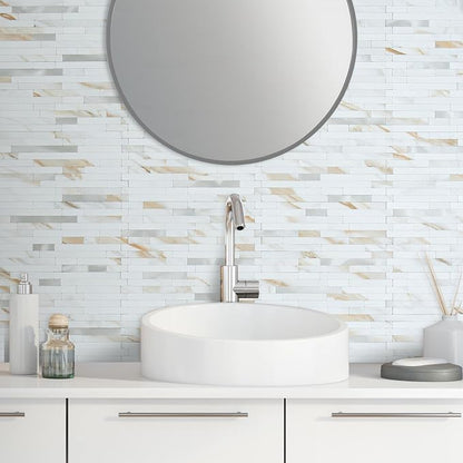 AULIGET 20 Sheets Calacatta Gold Peel and Stick Backsplash, PVC Mixed Metal Silver Wall Tile Stick on Backsplash for Kitchen and Bathroom