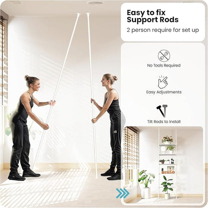 Home Zone Living Over-the-Toilet Organizer with Adjustable 4-Tier Shelves, Tension-Mounted Bathroom Storage Rack for Ceilings 91" to 114" High, White
