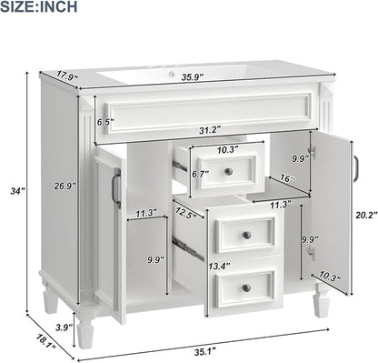 Merax 36" Bathroom Vanity with Sink Combo, Wood Freestanding Storage Cabinet Set W/2 Soft Closing Doors and 2 Drawers