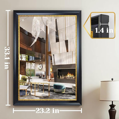 ROLOVE 23x34 Inch Antique Black and Gold Mirror for Wall, Ornate Baroque Decorative Mirror, Rectangle Vintage Wall Mirror for Fireplace & Entryway, Bathroom, Shatterproof Glass, Waterproof Frame