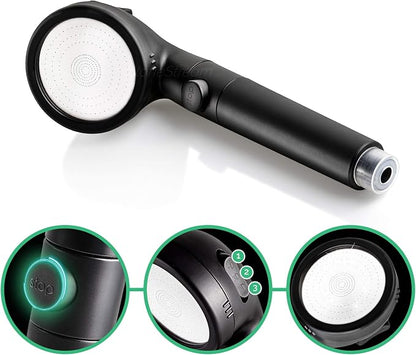 Original StoneStream® EcoPower High Pressure Matte Black Shower Head - Spa Like Ionic Filter to Soften Water, Increase Pressure & Save Water- Mineral Stones Filter Shower head With 3 Spray Settings
