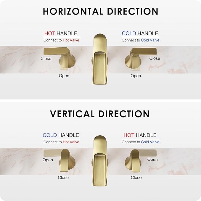 Brushed Gold Bathroom Faucet 3 Hole, 4-8 Inch Brass Widespread Waterfall Bathroom Sink Faucets with Pop Up Drain and cUPC Supply Line, 2 Handles for Vanity, Lavatory, Restroom, Apartment, Modern