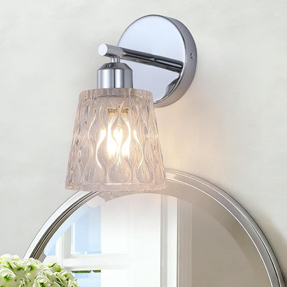 Chrome 1 Light Bathroom Vanity Light with Textured Glass Shade, E26 Socket, Bathroom Light Fixture Over Mirror, Modern Lighting Fixture Wall Lamp Vanity Light