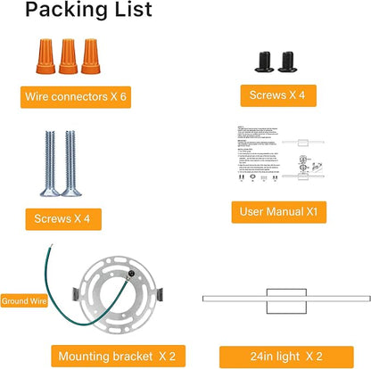 24Inch LED Bathroom Vanity Light Bar 5700K Dimmable Led Bathroom Light Over Mirror Modern Bath Wall Light Cool White ETL Certified 24W 2Pack