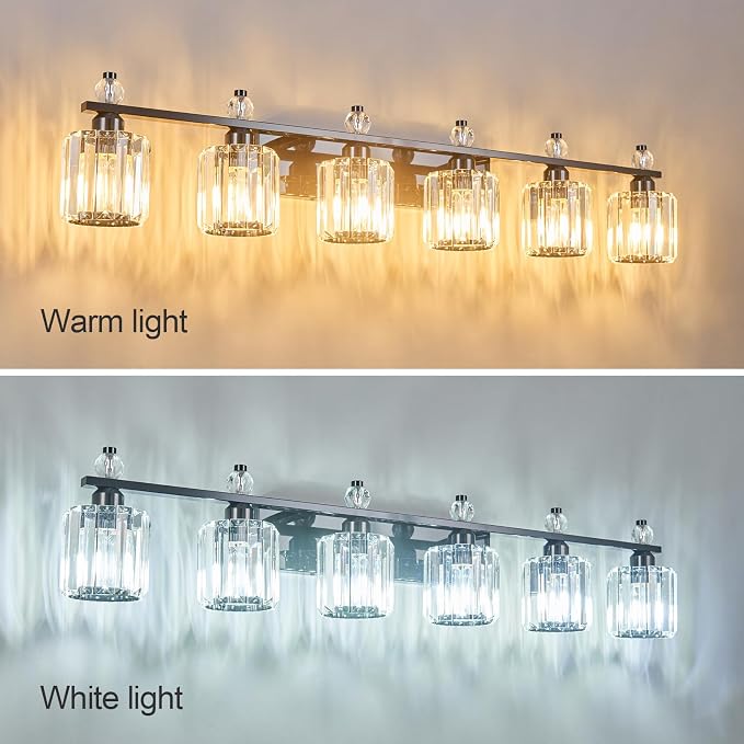 Bathroom Vanity Lights 6-Light Plating Black Modern Crystal Vanity Light Fixtures Over Mirror Crystal Bathroom Vanity Lighting Fixtures
