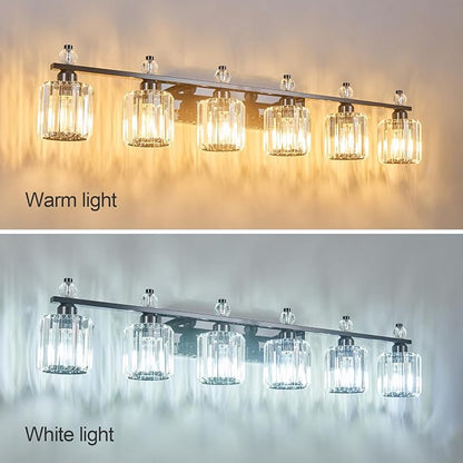 Bathroom Vanity Lights 6-Light Plating Black Modern Crystal Vanity Light Fixtures Over Mirror Crystal Bathroom Vanity Lighting Fixtures