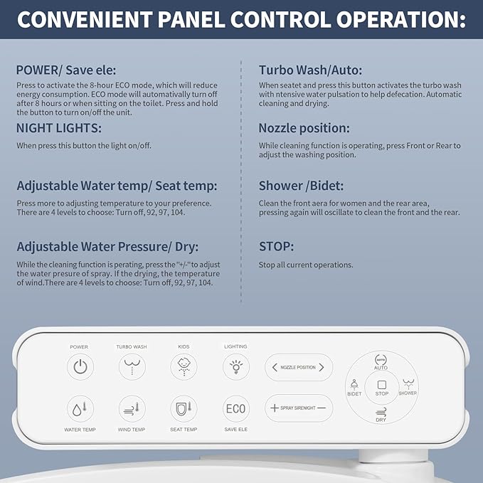 CCV Electric Bidet Toilet Seat Elongated, Warm Water Warm Air Drying, Heated Seat Bidet with Self-Cleaning Nozzle, Soft Closing Lid, Night Light,Temperature Adjustable