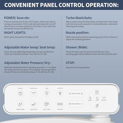 CCV Electric Bidet Toilet Seat Elongated, Warm Water Warm Air Drying, Heated Seat Bidet with Self-Cleaning Nozzle, Soft Closing Lid, Night Light,Temperature Adjustable