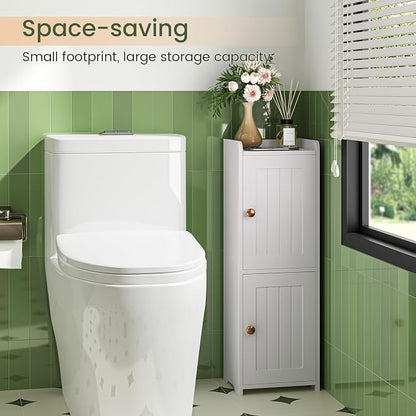 Snughome Bathroom Storage Cabinet, Small Bathroom Cabinet with 2 Doors & Adjustable Shelf, Narrow Toilet Paper Cabinet for Small Spaces, White, 7.9" D x 9.8" W x 29.5" H