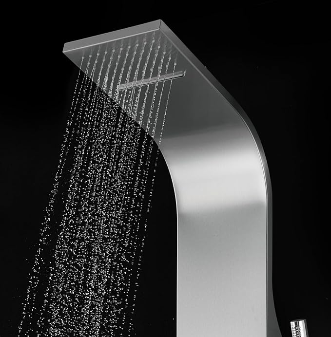 Blue Ocean ™ 64.5” Stainless Steel SPS8879 Thermostatic Shower Panel Tower with Rainfall Shower Head, Body Nozzles, and Handheld Shower Head, Shower Column