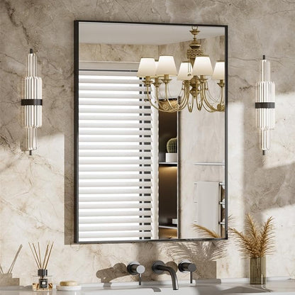 MZON 24" x 32" Matte Black Bathroom Vanity Mirror, Mirror for Over Sink | Aluminum Alloy Frame, Clear Reflection, Rust-Resistant, Vertical or Horizontal, Wall Mount, Bedroom and Entryway