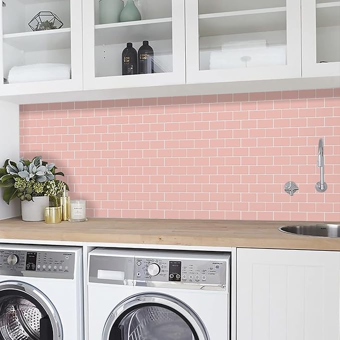 STICKGOO Subway Tile Peel and Stick Backsplash, Thicker Design 12" x 12" Stick on Backsplash Tiles for Kitchen, Bathroom, Wall Tile (10 Sheets, Pink)