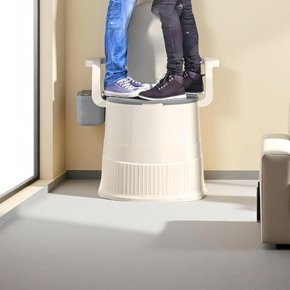 Portable toilet seat with armrests, with lid, with tissue holder, with seat function, robust, easy to clean, no power connection required, suitable for indoor and outdoor use (Khaki)