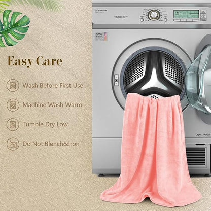 Orighty Bath Towels, Soft Feel Bath Towel, 4 Pack (27'' x 54'') | Highly Absorbent, Quick Drying Microfiber Towels for Body, Sport, Yoga, SPA, Fitness, Bathroom - Pink