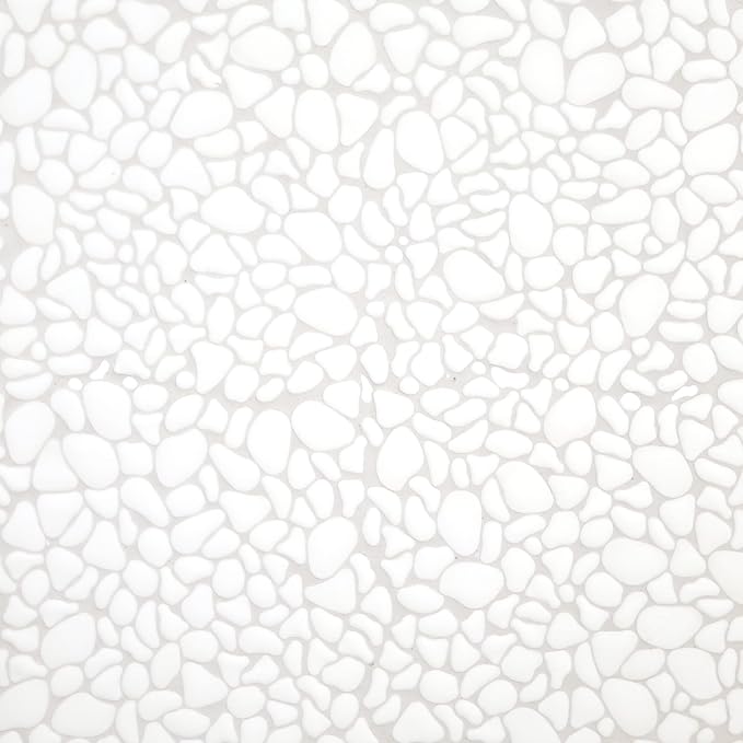 SUNWINGS 10-Sheet Pebble Tile for Shower Floor Border Kitchen Bathroom Backsplash, White Recycled Glass Marble Stone Looks Wall and Floor Tile, Covers 7.9 Sq. Ft