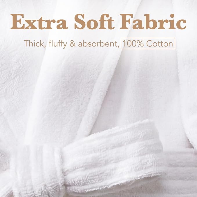 MONARCH Cotton Terry Velour Bath Robe Self-Tie Belt for Men or Women | Absorbent Inside, Smooth Outside, Generously Sized Hotel-Grade Robe, Dual Patch Pockets, Dryer-Safe, Machine Washable