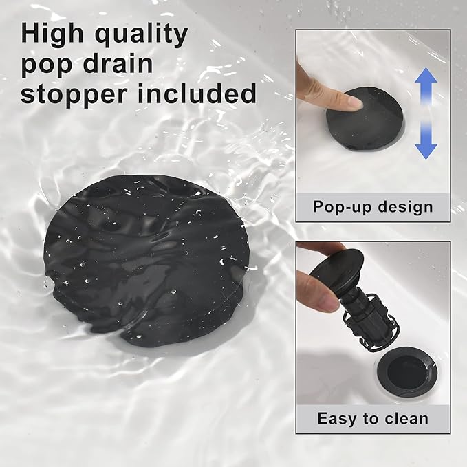 Two Handle Widespread Bathroom Sink Faucet - 3 Hole Vanity Faucet with Pop-Up Drain & cUPC Faucet Supply Lines, 8 Inch Black Bathroom Sink Faucet