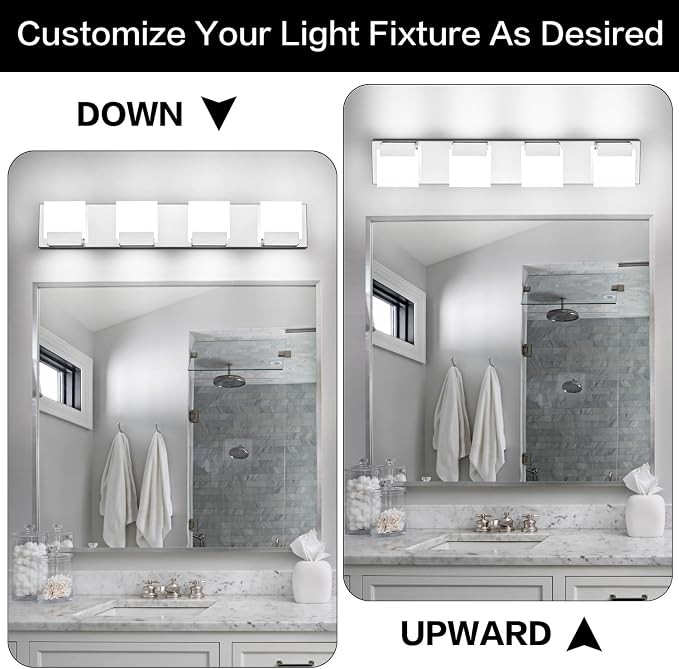 4 Light Bathroom Light fixtures - LED Bathroom Lights Over Mirror - Modern Chrome Vantiy Light 6000K Cool Whtie