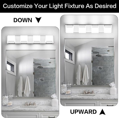 4 Light Bathroom Light fixtures - LED Bathroom Lights Over Mirror - Modern Chrome Vantiy Light 6000K Cool Whtie