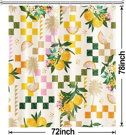 Yellow Lemon Shower Curtain with Hooks for Bathroom 72x78 Inch | Waterproof Summer Green and Pink Citru Fruits Shower Curtain Set, Soft Bathroom Decor, Machine Washable