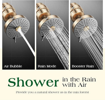Filtered Shower Head COMBO – for Healthier Skin & Hair | 3 Mode High Pressure Shower Heads with 25-Stage Filtration | Removes 99.947% Chlorine & Heavy Metals | Shower Head with Filters - Golden