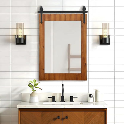 Besdomus Bathroom Rustic Large Mirror: 24"x36" Brown Barn Door Solid Cedar Wood Frame Vanity Mirror - Farmhouse Wall Mounted Mirror for Hallway/Living Room/Bathroom - Home Decor for Fashion-Conscious