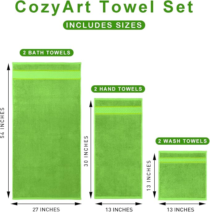 COZYART Bath Towel Set 6 PCS, Luxury 100% Turkish Cotton 650GSM Ultra Soft | Absorbent Quick Dry, OEKO‑Tex 100 Cert. Zero Twist Ring Spun Cotton, Plush Fluffy, Breathable Hotel Quality Bathroom Towels