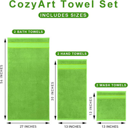 COZYART Bath Towel Set 6 PCS, Luxury 100% Turkish Cotton 650GSM Ultra Soft | Absorbent Quick Dry, OEKO‑Tex 100 Cert. Zero Twist Ring Spun Cotton, Plush Fluffy, Breathable Hotel Quality Bathroom Towels