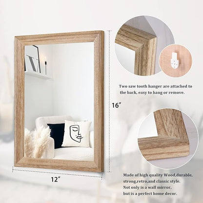 AAZZKANG Rustic Mirrors for Wall Rectangle Wooden Frame Hanging Mirror for Bedroom Bathroom Living Room Entryway Small