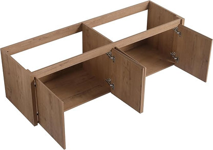 60" Floating Bathroom Vanity,60 Inch Bathroom Vanity Without Top Sink,Modern Floating Vanity Cabinet,Brown Wall Mounted Cabinet with Soft Closing Doors,Plywood(Sink Basin Not Included)
